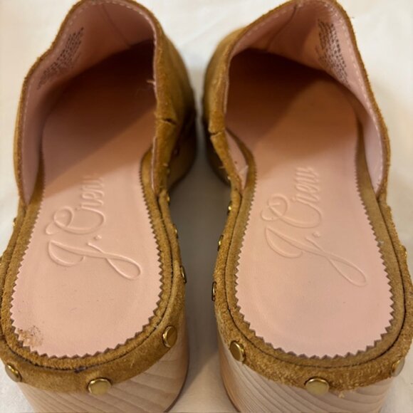 J. Crew Dakota Suede Studded Wooden Platform Clogs in Burnished Pecan Size 6.5 - Picture 6 of 11